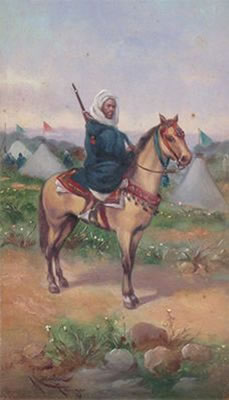 Moroccan soldiers with horses