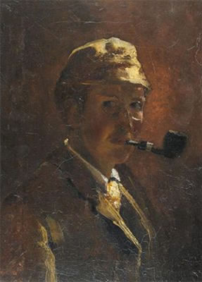 Self portrait smoking a pipe; Self portrait at night