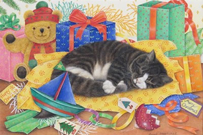 A cat in the Christmas wrapping by Anne Mortimer - Auction record, sale price, and art valuation. Compare with similar artists and explore comparable artworks.