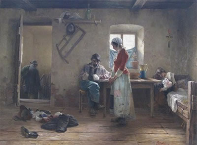 Interior scene with a family by Lazslo Pataki Von Sospatak - Auction record, sale price, and art valuation. Compare with similar artists and explore comparable artworks.