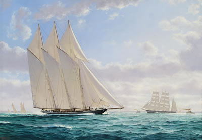 'Germania' racing 'Meteor III'; 'Atlantic' racing in The Emperor's Cup 1905 by Robert Moore - Auction record, sale price, and art valuation. Compare with similar artists and explore comparable artworks.