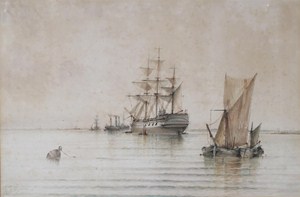 Vessels in calm waters by Albert Marks - Auction record, sale price, and art valuation. Compare with similar artists and explore comparable artworks.