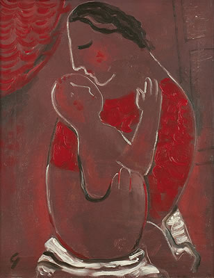 Mother with Child on Red - Brown Background by Mikulas Galanda - Auction record, sale price, and art valuation. Compare with similar artists and explore comparable artworks.