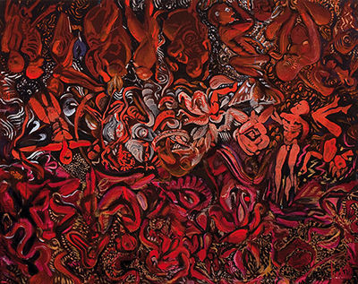 Sample artwork by Otto Placht (Born 1962), known for richly colored abstract designs of mixed media reflecting and inspired by jungles - View similar artists and auction records