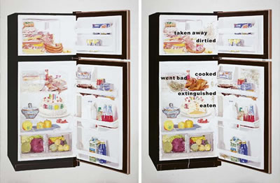 FIND DIFFERENCES·FRIDGE(THERE ARE 8 DIFFERENCES IN THE TWO PAINTINGS) (pair) by Qing Li - Auction record, sale price, and art valuation. Compare with similar artists and explore comparable artworks.