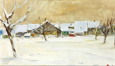 Verschneites Dorf
