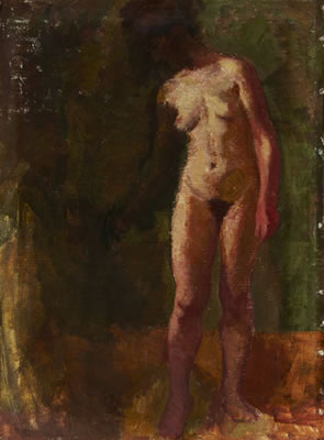 "Bewaldetes Flussufer" / verso "Frauenakt"