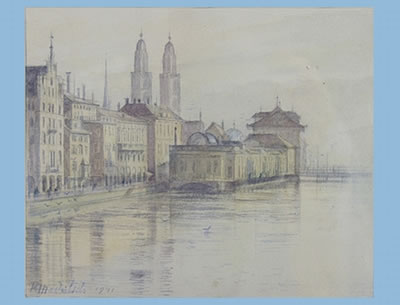 Limmatquai with Butcher's hall and the Grossmünster