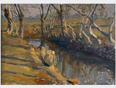 Stream landscape in Oberwil by Fritz Voellmy - Auction record, sale price, and art valuation. Compare with similar artists and explore comparable artworks.