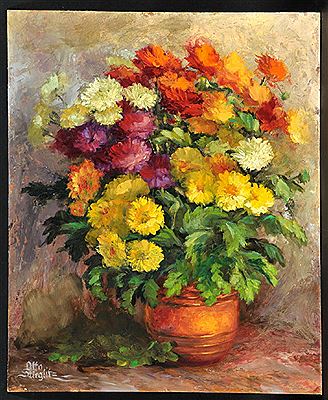 "Chrysanthemen in Tonschale"