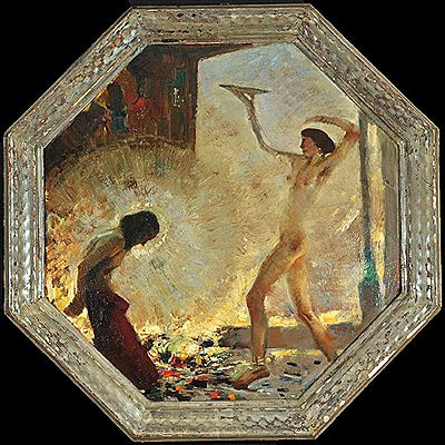 Sample artwork by Leo Bauer (1872 - 1960), known for exxpressionist town structures, figures in landscape and figure painting - View similar artists and auction records
