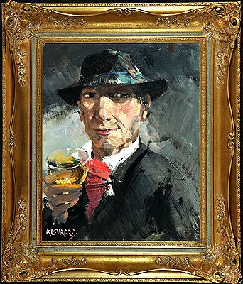 Portrait eines Herrn mit Hut und Weinglas en face