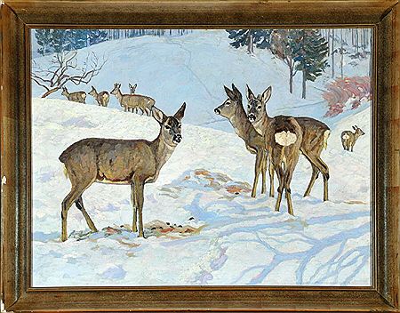 "Rehe auf verschneiter Waldlichtung"