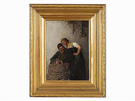 Sample artwork by Hugo Kotschenreiter (1854 - 1908), known for folk life and interior painting - View similar artists and auction records