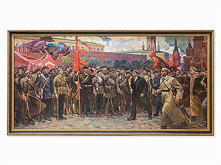 Lenin Leading the Bolsheviks by Mikhail Fedorovich Kholuev - Auction record, sale price, and art valuation. Compare with similar artists and explore comparable artworks.