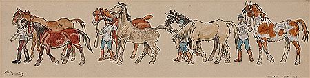 Chevaux et les palefreniers by Charles Edmond Hermet - Auction record, sale price, and art valuation. Compare with similar artists and explore comparable artworks.