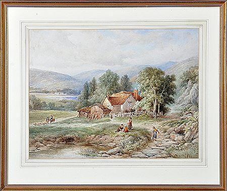 RURAL SCENE" - CHILDREN ON A PATH NEAR A FARMHOUSE