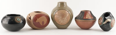 Sample artwork by Russell Sanchez (Born 1963), known for etched indian pottery - View similar artists and auction records
