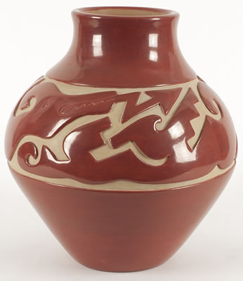 Red Pot with Incised Design by Virginia Ebelacker - Auction record, sale price, and art valuation. Compare with similar artists and explore comparable artworks.