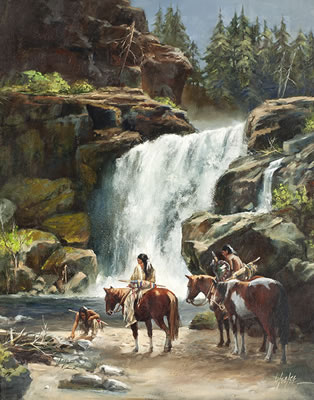 Indians by Waterfall
