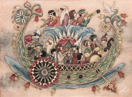 Sample artwork by Nuri Abac (1926 - 2008), known for symbolic, surrealist painting, teaching - View similar artists and auction records