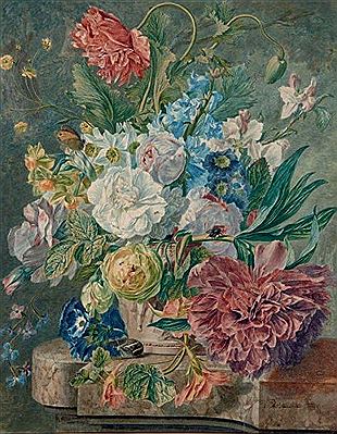 Bouquet de fleurs sur un entablement