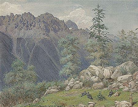 Vue de la vallée de Chamonix : le massif des Aiguilles Rouges pris du torrent du Greppon