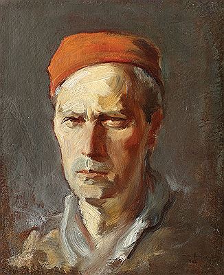 Portrait of Nicholas Furduescu: Self-portrait with red fez