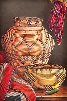 Two works. 1) Woven In Time and 2) Acoma Parrot Pot