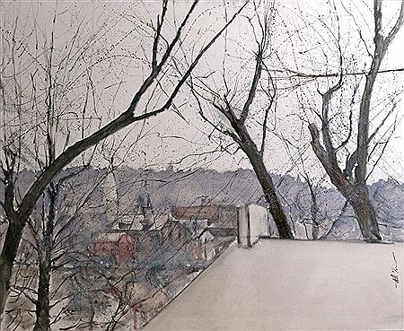 Winter Village Scene