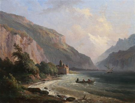 Composite view of the Hudson with three figures in a boat