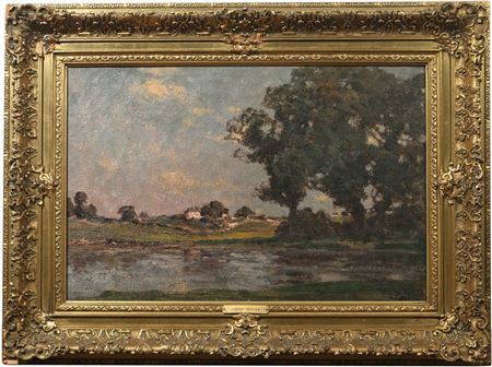 Landscape with trees by a pond