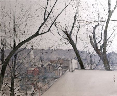 Winter village scene