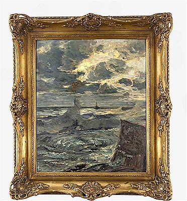 "Brandung an der West-Mole von Warnemünde" by Georg Kaulbach - Auction record, sale price, and art valuation. Compare with similar artists and explore comparable artworks.