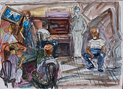 Sample artwork by Ted Davis (1908 - 1995), known for urban subjects, still life, abstraction - View similar artists and auction records