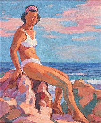 Nude sitting on a rock