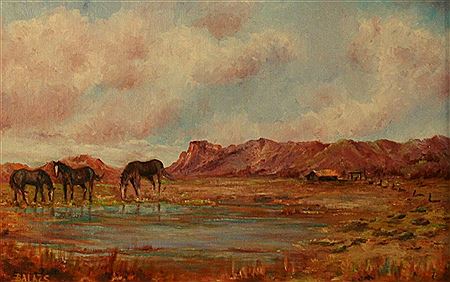 Landscape, Horses at drink by Tom Balazs - Auction record, sale price, and art valuation. Compare with similar artists and explore comparable artworks.