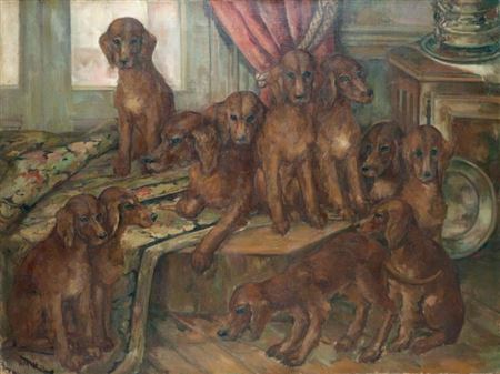 Chiens de chasse dans un intérieur, 1939