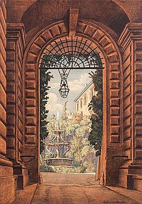 Jardin d'une villa à la fontaine