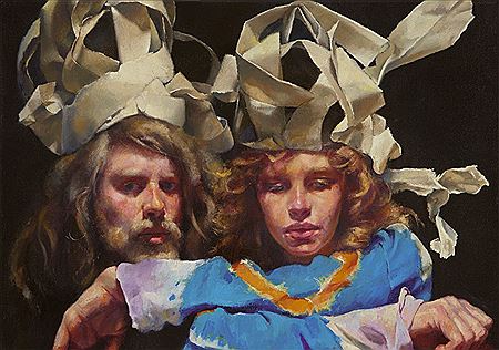 The Painter with Mary in Newspaper Magi-Fool's Hats also known as 'Paper Crowns':- Project 14. The Painter with Mary: a Study in Obsessional Behaviour. 1981