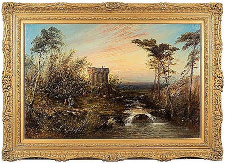 An Italianate river landscape, figures by a temple ruin in the foreground by Clifford Montague - Auction record, sale price, and art valuation. Compare with similar artists and explore comparable artworks.