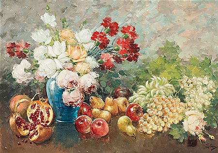 Fiori e frutti su un piano