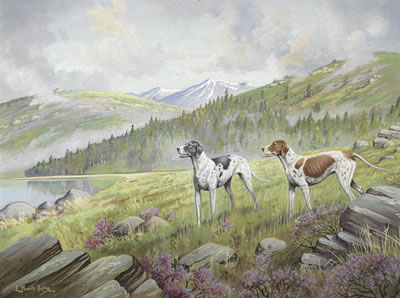 Pointers by a lake