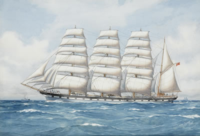 The four-masted barque Dundonald at sea