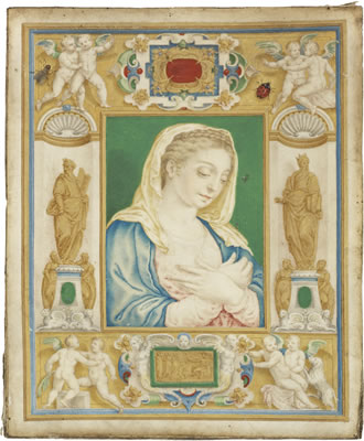 A page from an illuminated manuscript showing The Virgin Annunciate by Giulio Clovio - Auction record, sale price, and art valuation. Compare with similar artists and explore comparable artworks.