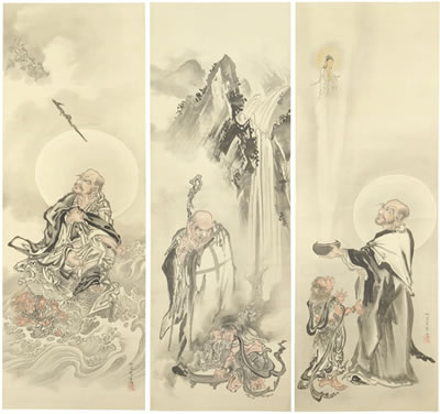 Set of three kakejiku (vertical hanging scrolls) (5) by Kyosai Kawanabe - Auction record, sale price, and art valuation. Compare with similar artists and explore comparable artworks.
