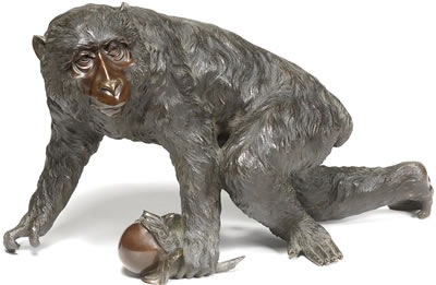 Naturalistically cast crawling on all fours with a persimmon clutched in one forepaw by Seiya Genryusai - Auction record, sale price, and art valuation. Compare with similar artists and explore comparable artworks.