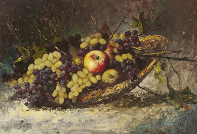A still life with fruit in a basket