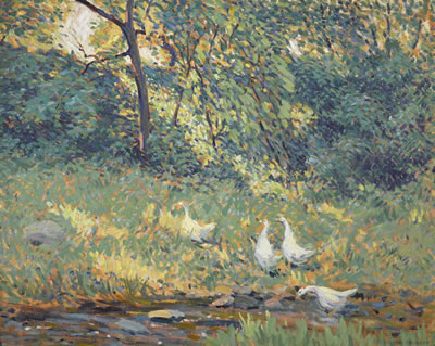 Geese (in an impressionistic landscape)
