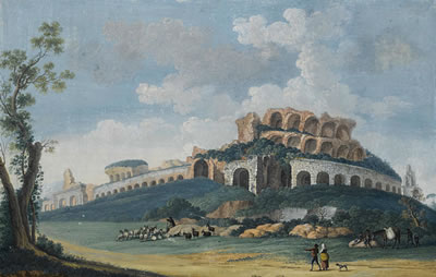 A coastal view of Salerno; The Ruined Amphitheater of Capua (a pair)